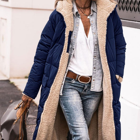 Women's Solid Color Hooded Cotton Jacket Long-sleeved Coat ShopWithASmile7.com