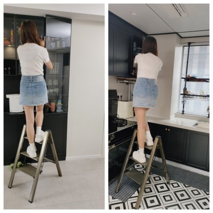 3 Step Ladder Aluminum Light Folding Step Bench Wide Non Slip Pedal 300 Lb Capacity Home Office Portable Ladder Black