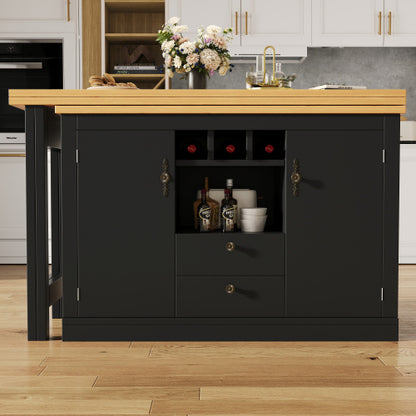 360 Rotation, Bar Table Main Body 120-180 X 40 X 76 Cm, Coffee Bar Furniture, Rotatable Dining Bar With Storage, Kitchen Island, Double Doors With Wine Rack, Adjustable Shelves, Open Storage Space