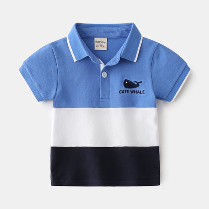Boys Color Block Lapel Tops Korean Children's Clothing Boys Embroidered Shirts Baby Summer Trends ShopWithASmile7.com
