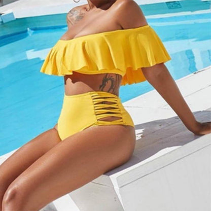 New Split Swimsuit Off-shoulder Ruffled Split Beach Bikini
