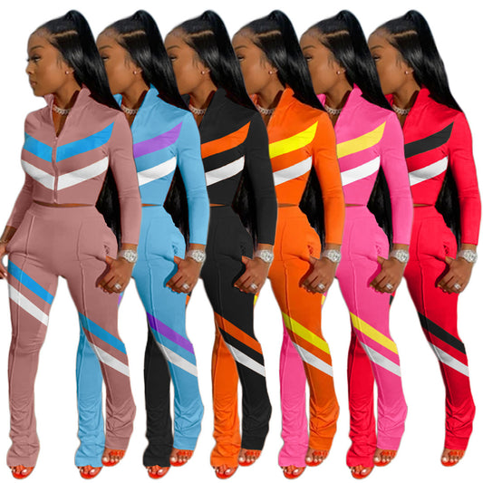 Leisure stitching sports suit two-piece suit