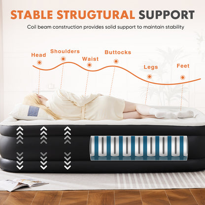 18-Inch Inflatable Mattress Air Bed with Built-In Pump – Twin & Queen Sizes, Comfortable Flocking Top, Portable & Durable for Camping, Travel, or Home Use