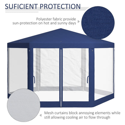 Outsunny 13' X 11' Outdoor Party Tent, Hexagon Sun Shade Shelter Canopy With Protective Mesh Screen