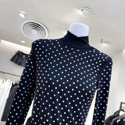 Women's Fashion High Neck Mesh Long Sleeve Bottoming Shirt
