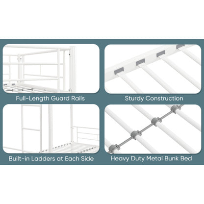 Twin Over Twin Metal Bunk Bed,Metal Structure Bedframe With Safety Guardrails And 2 Ladders,Convertible Bunkbeds,No Spring Box Required And Space Saving Design,White ShopWithASmile7.com