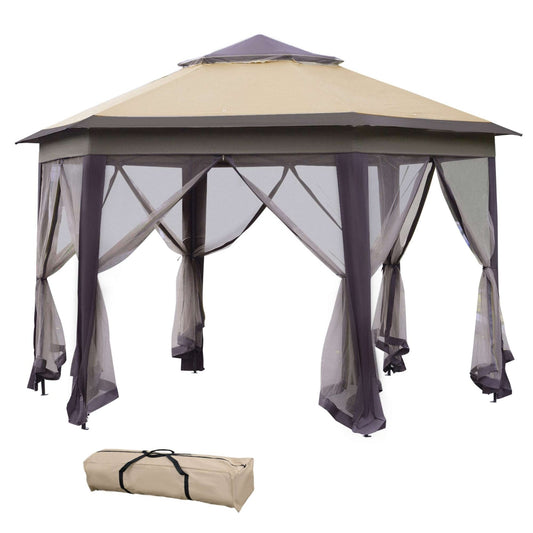 13' x 13' Pop-Up Hexagonal Gazebo with Mesh Netting – Portable Event Canopy with UV-Resistant Roof