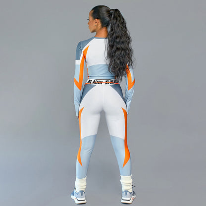 Slim-fit printed slimming sports suit