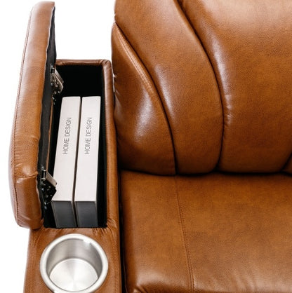Power Motion Recliner Electric Power Recliner With USB Charging Port, Hidden Arm Storage, Convenient Cup Holder And Bluetooth Speaker, Light Brown