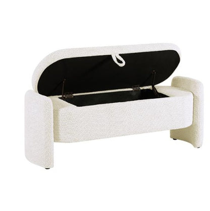 Oval Storage Bench 3D Wool Pile Bench With Large Storage Space For Living Room, Entrance And Bedroom, Cream White