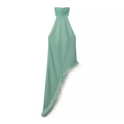 European And American Party Halter Dress Feather Stitching Vacation Style