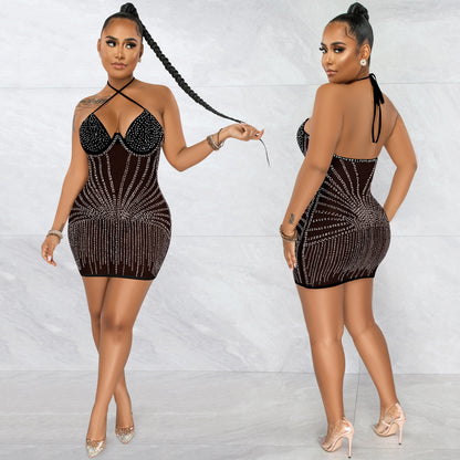 Women's Fashion Gauze Perspective Mid Skirt Suspender Dress