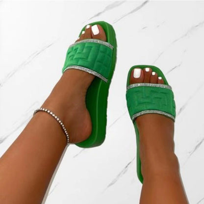 Rhinestones Slippers Women Summer Candy-color Flat Heel Shoes ShopWithASmile7.com