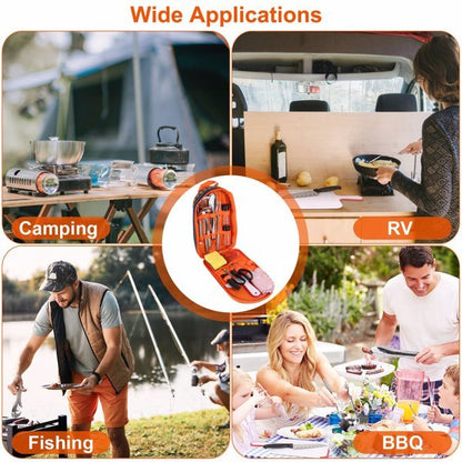 19-Piece Camping Cookware Set with Portable Organizer – Outdoor Cooking Utensils for RV Camping, BBQ, and Picnics