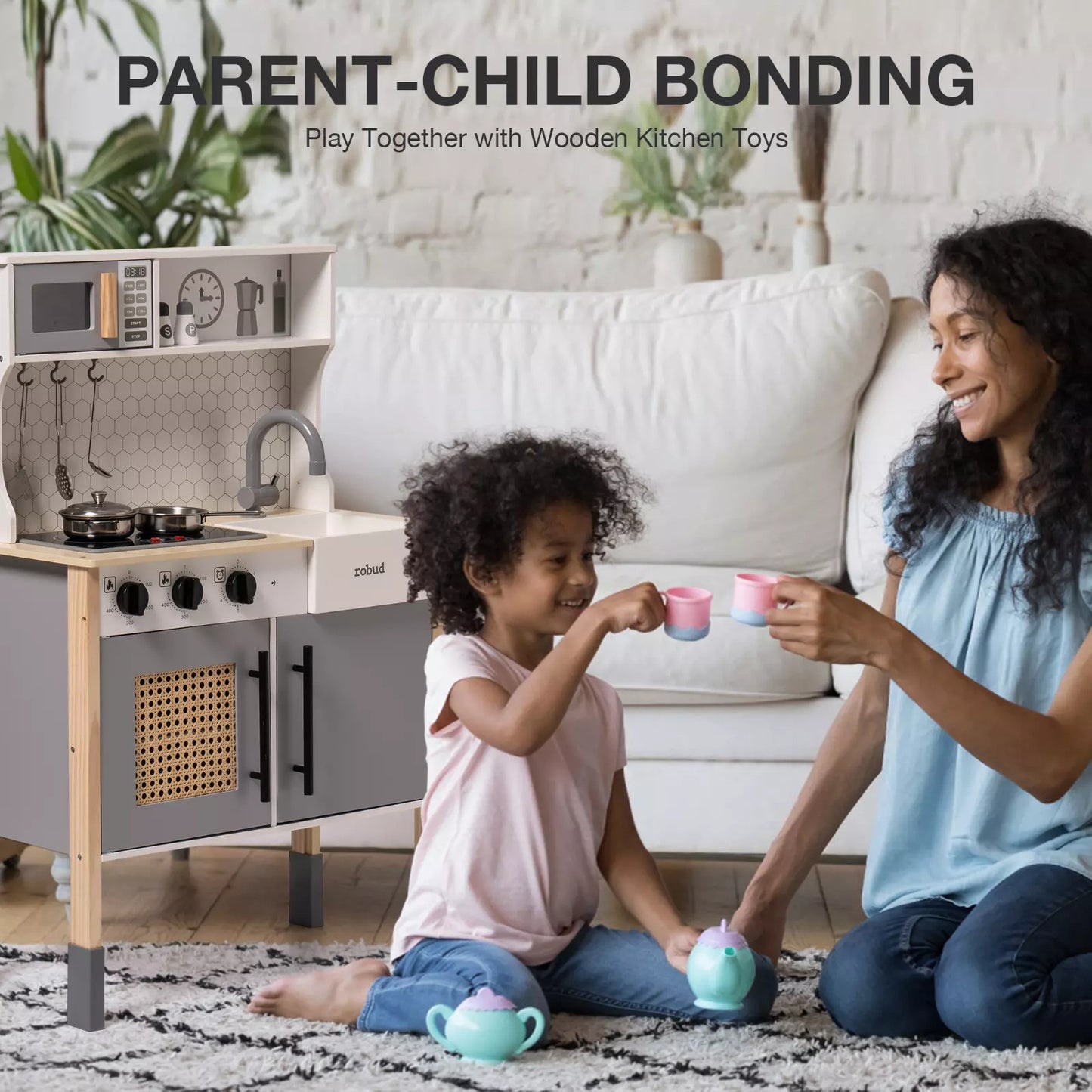 ROBOTIME DIY Pretend Play Kitchen Cooking Toy Set Gift For Boys And Girls Gray ShopWithASmile7.com
