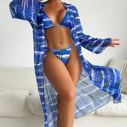 Special Fabric Printed Bikini I Blouse Three-piece Women's Swimsuit
