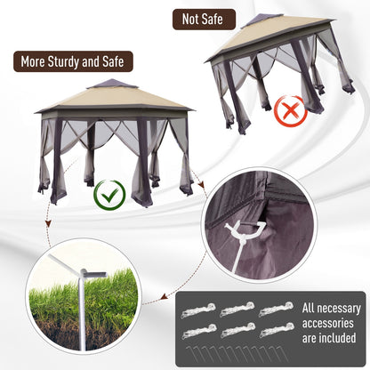 13' x 13' Pop-Up Hexagonal Gazebo with Mesh Netting – Portable Event Canopy with UV-Resistant Roof