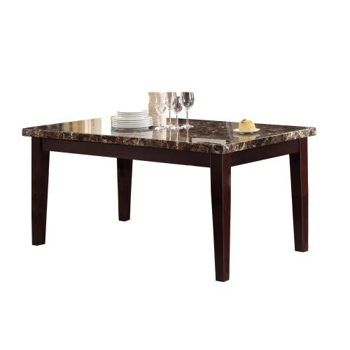 Espresso Finish Casual Dining Table Faux Marble Top Transitional Dining Room Furniture