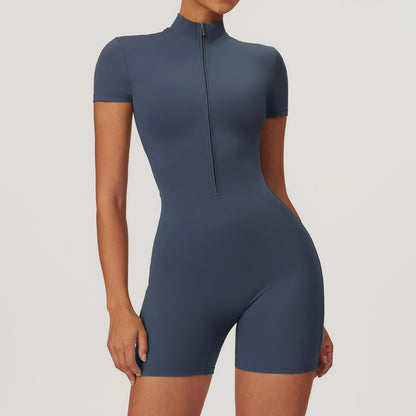 Zipper Short Sleeve Yoga Jumpsuit Women ShopWithASmile7.com