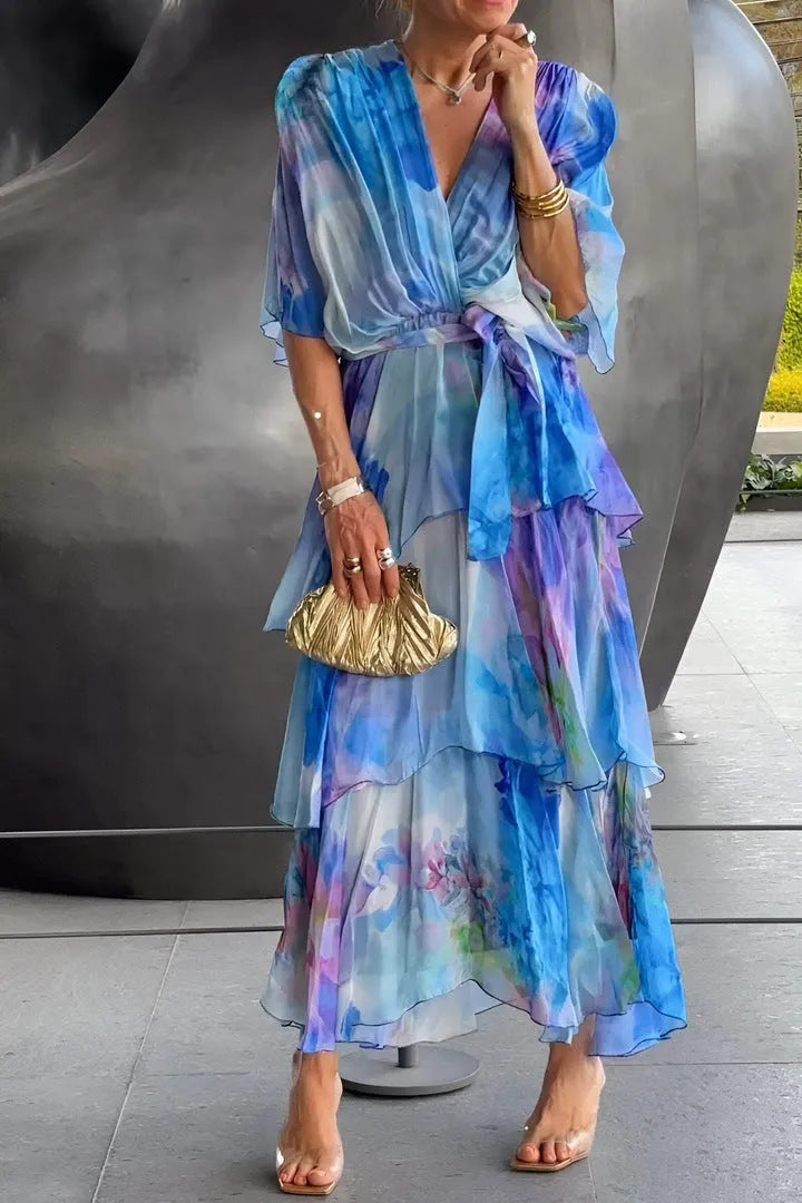 European And American Printing Layered Dress ShopWithASmile.com