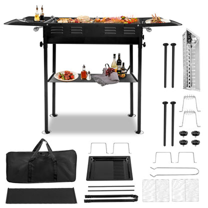 Adjustable, Foldable & Portable Outdoor Charcoal Grill with 2-in-1 Pan & Grate – Ideal for Backyard Barbecue, Camping & Travel