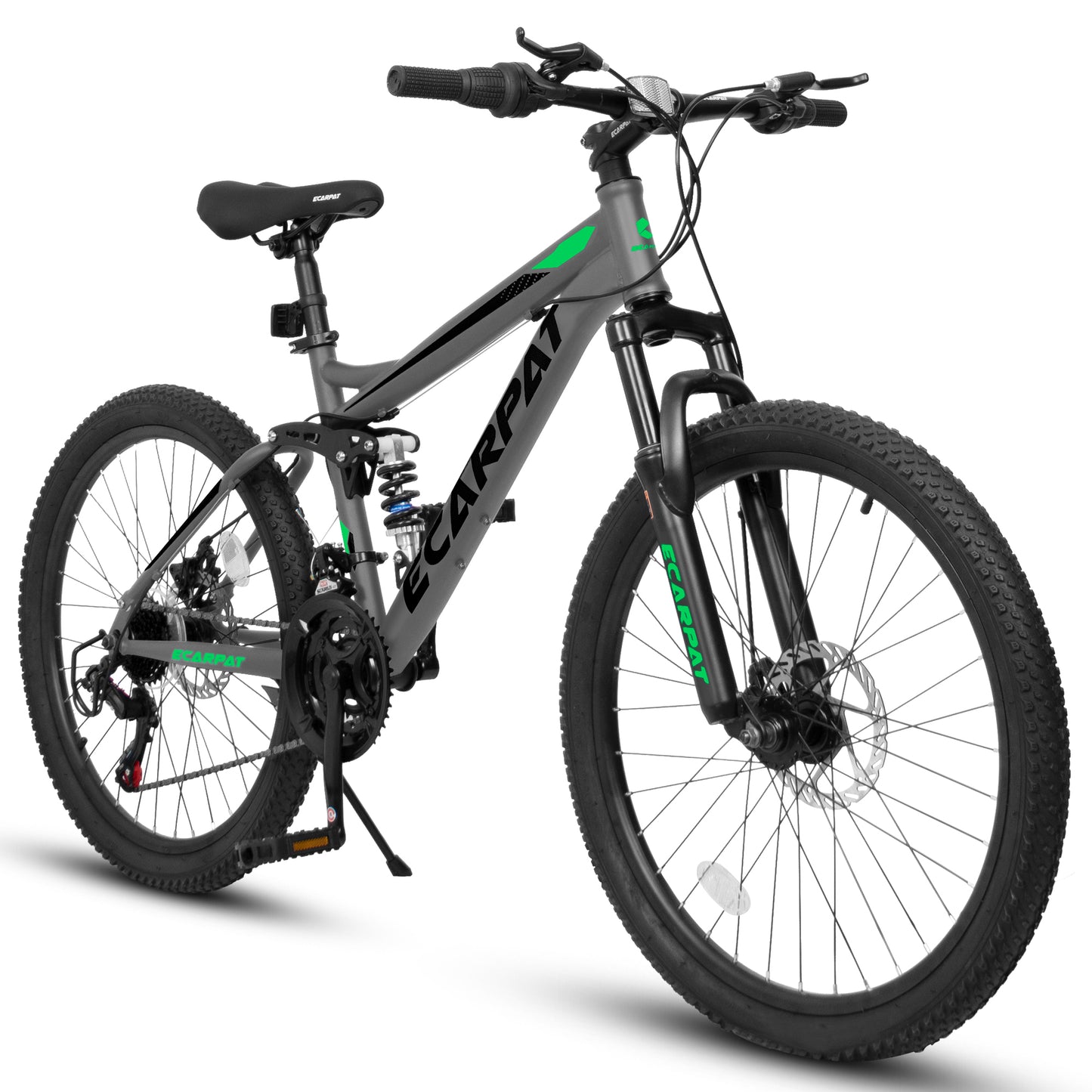 A2460 24 Inch Mountain Bike With Full Suspension, 21 Speed Grip Shifters, High Carbon Steel Frame, Mechanical Disc Brakes, Unisex For Men Women Adults, Ideal For Trails.