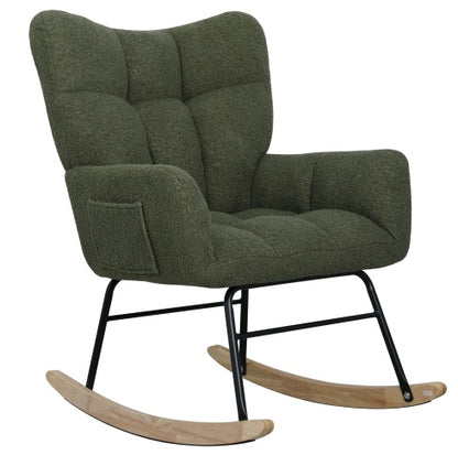Teddy Fabric Rocking Chair, Modern Rocking Accent Chair For Nursery, Living Room, Bedroom, Deep Green ShopWithASmile7.com