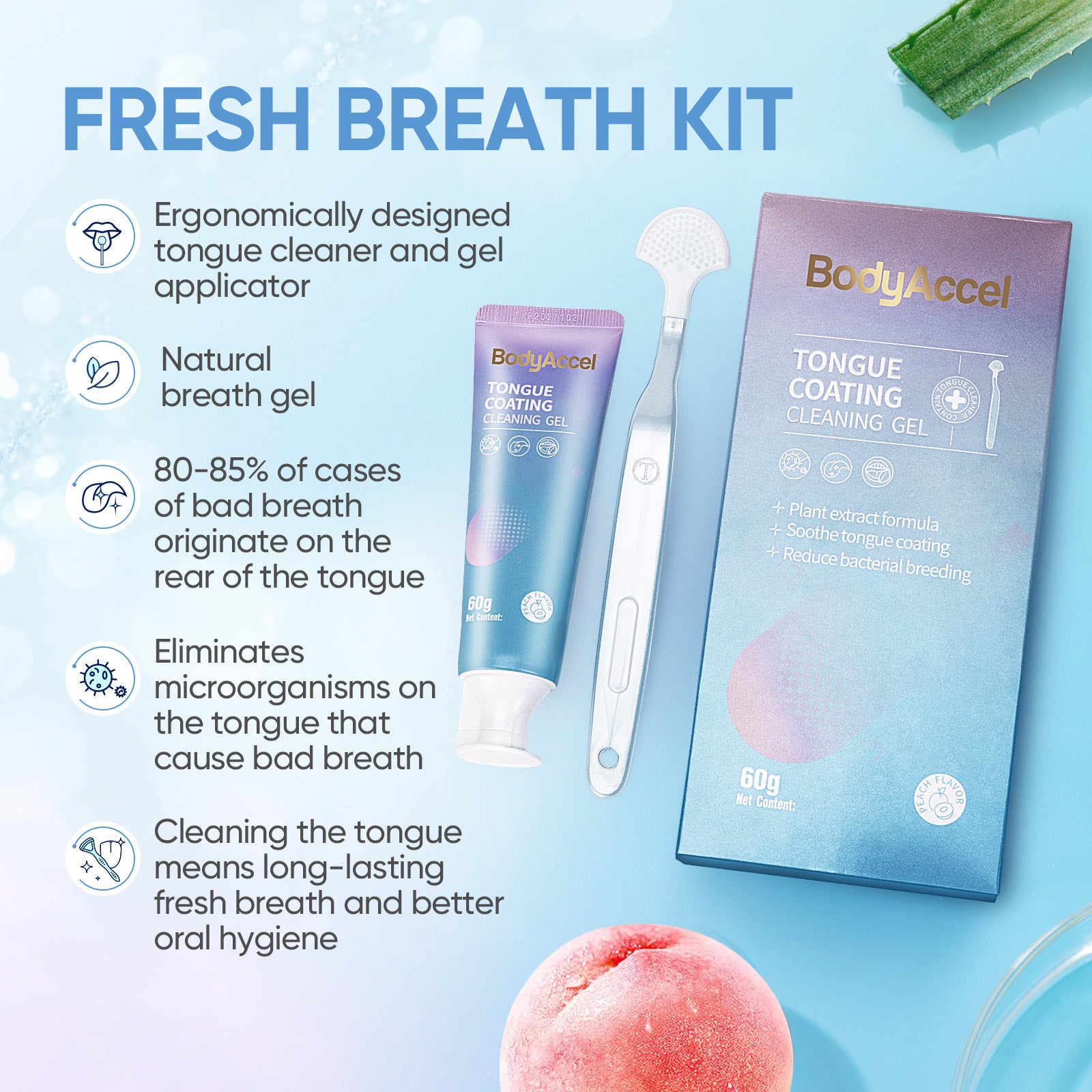 Bodyaccel Tongue Cleansing Gel Tongue Gel Tongue Brush Tongue Coating Clean  Breath Plant Extraction Formula No Preservatives Qinshuang Ice Peach Packs Of Two. ShopWithASmile7.com