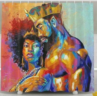 Art Design Graffiti Art Hip Hop African Girl with Black Hair Big Earring with Modern Building Shower Curtain for Bathroom Decor ShopWithASmile7.com