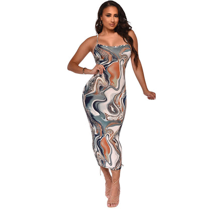 Fashion Sexy Digital Print Tight Strap Dress