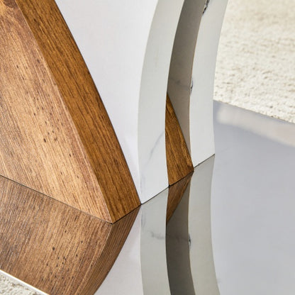 Rectangular Coffee Table.Tempered Glass Countertop, And Artistic MDF Legs,perfect For Hosting Dinners, Conferences, Home, And Office Decorations.White And Wood,Dining Table,Tea Table.Coffee Table.