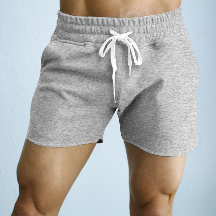 Solid Knitted Casual Shorts Men's Straight Leg Pants With Drawstring