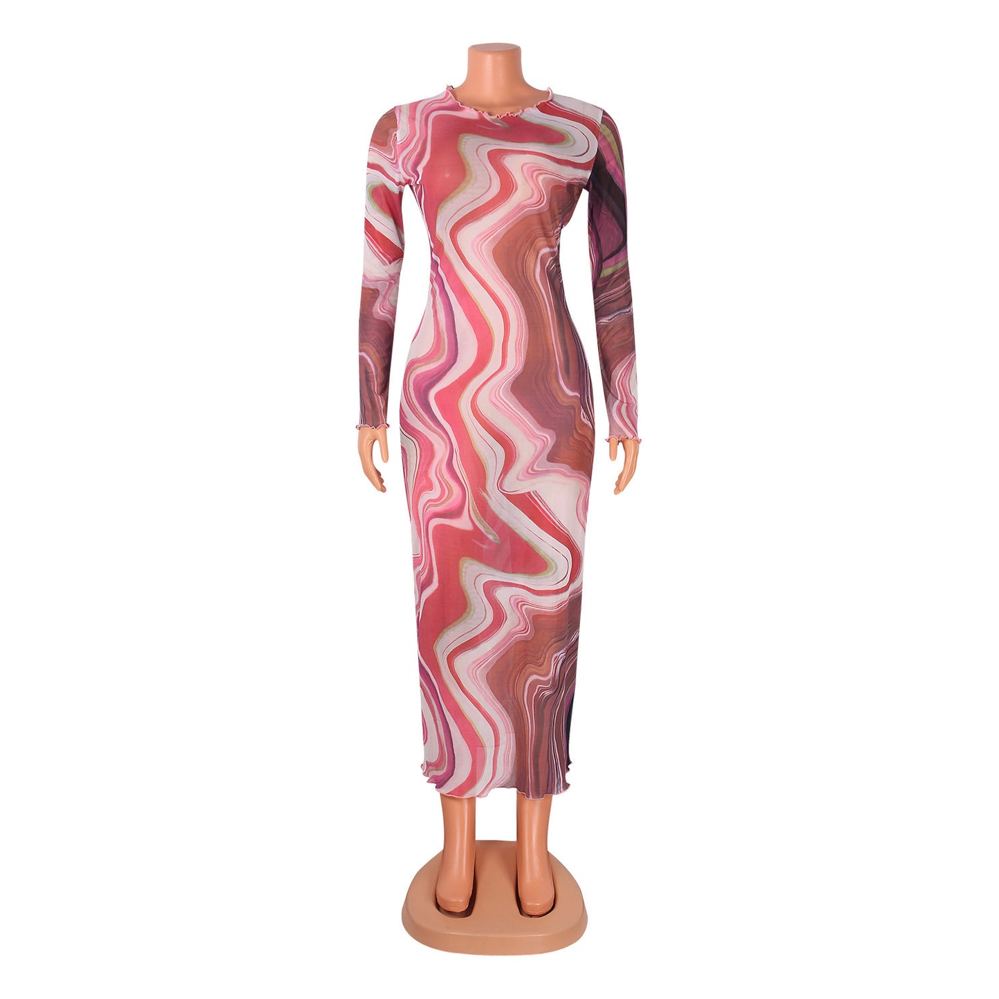 Women's See-through Printed Long-sleeved Dress