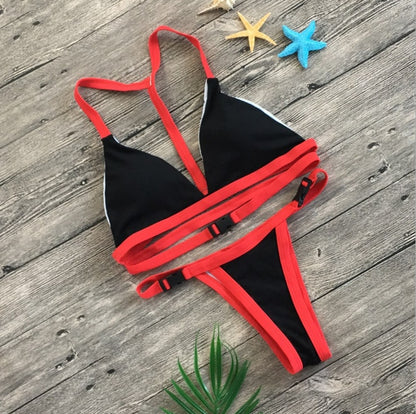 Bikini split solid color buckle swimsuit