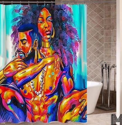 Art Design Graffiti Art Hip Hop African Girl with Black Hair Big Earring with Modern Building Shower Curtain for Bathroom Decor ShopWithASmile7.com