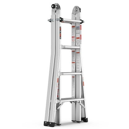 17ft Multi-Position Foldable Aluminum Ladder, A-Frame And Straight Ladder, ANSI 250lbs