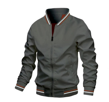 Men's Striped Zip-up Jacket With Pockets Fashion Casual Outerwear Sports Baseball Clothing Spring And Fall ShopWithASmile.com