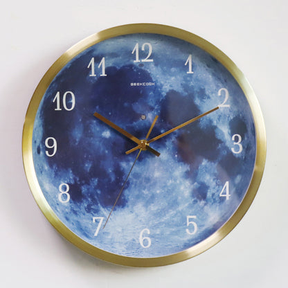 12-inch Luminous Blue Moon Wall Clock For Home Decoration - Sound/Mute Control - Simple Modern Room Decor