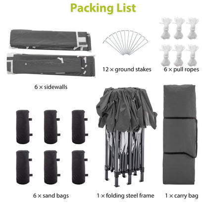 10'x20' EZ Pop Up Canopy Outdoor Portable Party Folding Tent With 6 Removable Sidewalls   Carry Bag