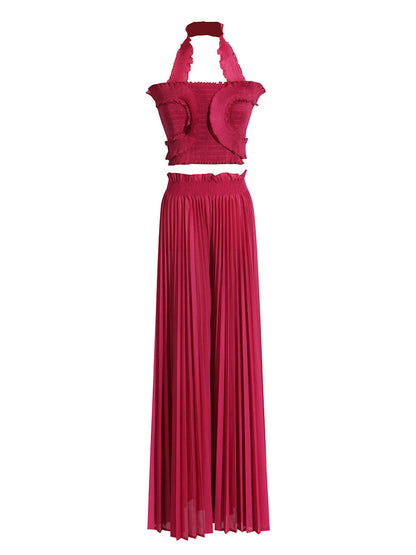 Design Tube Top High Waist Pleated Wide-leg Trousers