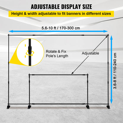 VEVOR 10 X 8 Ft Backdrop Banner Stand Adjustable Height And Width Newest Step And Repeat For Trade Show Wall Exhibitor Photo Booth Background