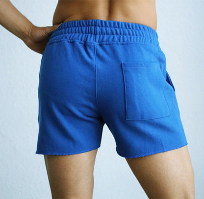 Solid Knitted Casual Shorts Men's Straight Leg Pants With Drawstring