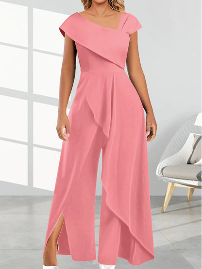 Women's Fashion Temperament Diagonal Collar Solid Color Jumpsuit ShopWithASmile7.com