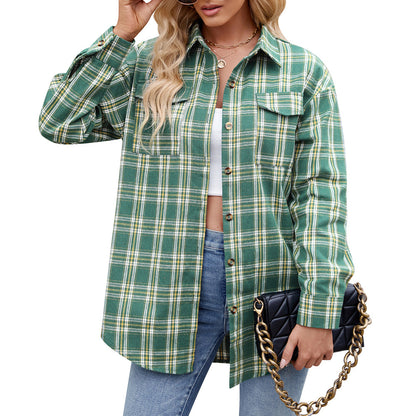 Trendy Loose-Fit Plaid Pocket Shirt for Women ShopWithASmile.com