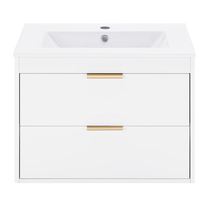 24 Inches Floating Wall-Hung Bathroom Vanity With White Ceramic Sink And Drawer Storage - No Mirror, No Faucet