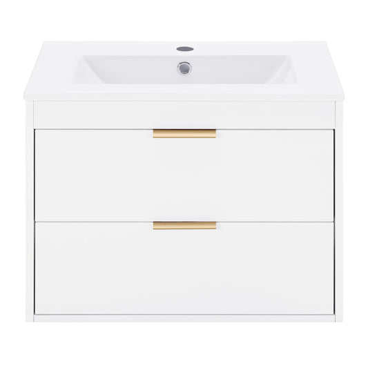 24 Inches Floating Wall-Hung Bathroom Vanity With White Ceramic Sink And Drawer Storage - No Mirror, No Faucet