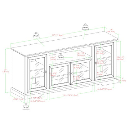 Transitional Classic TV Stand For TVs With 4 Glass Doors - Espresso