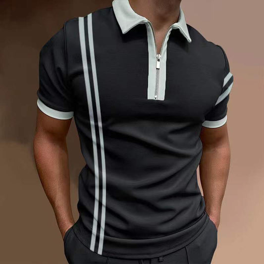 European And American New Men's Casual Short-sleeved Digital Printing Slim Pullover Men's Polo Shirt