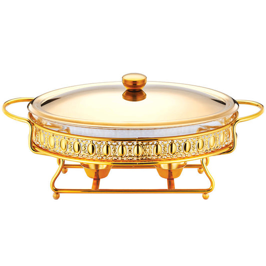 Hotel Restaurant Food Heating Container Iron Bracket Glass Plate