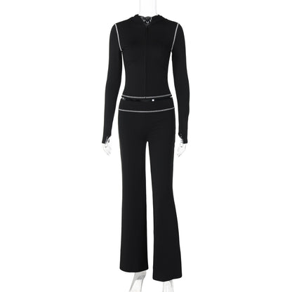 Top Leopard Print High Waist Tight Trousers Suit Women